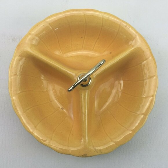 Vintage 60s MCM Lane & Co Divided Serving Dish Yellow Party Gold USA 1960 - Picture 7 of 9